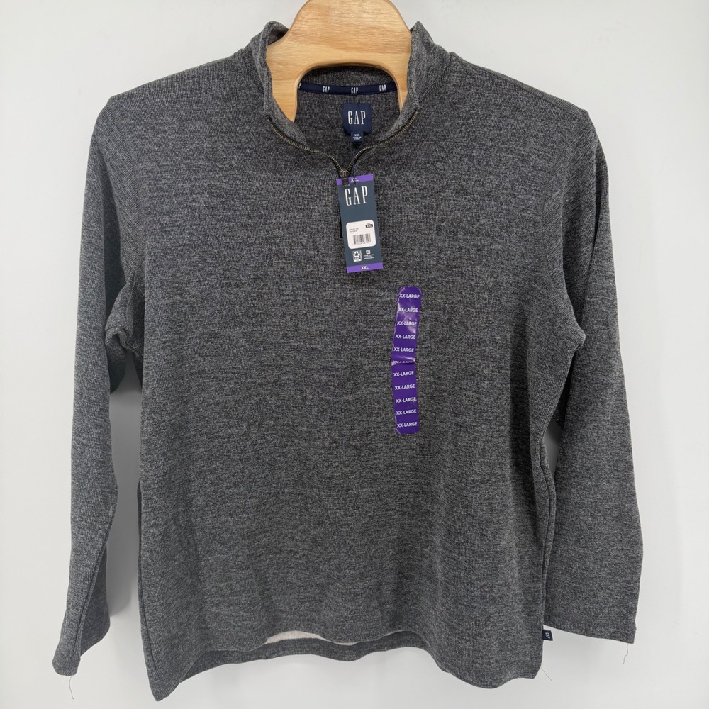 GAP Quarter Zip Pullover Men's XXL Heathered Black NEW Marled Knit Mock Neck